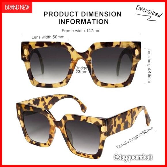 Oversized Square Sunglasses, UV400 Protection, Retro Vintage Style main image 5